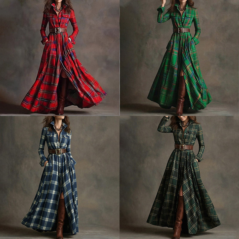 Elegant Commuter Printed Lapel Slim-Fit Dress