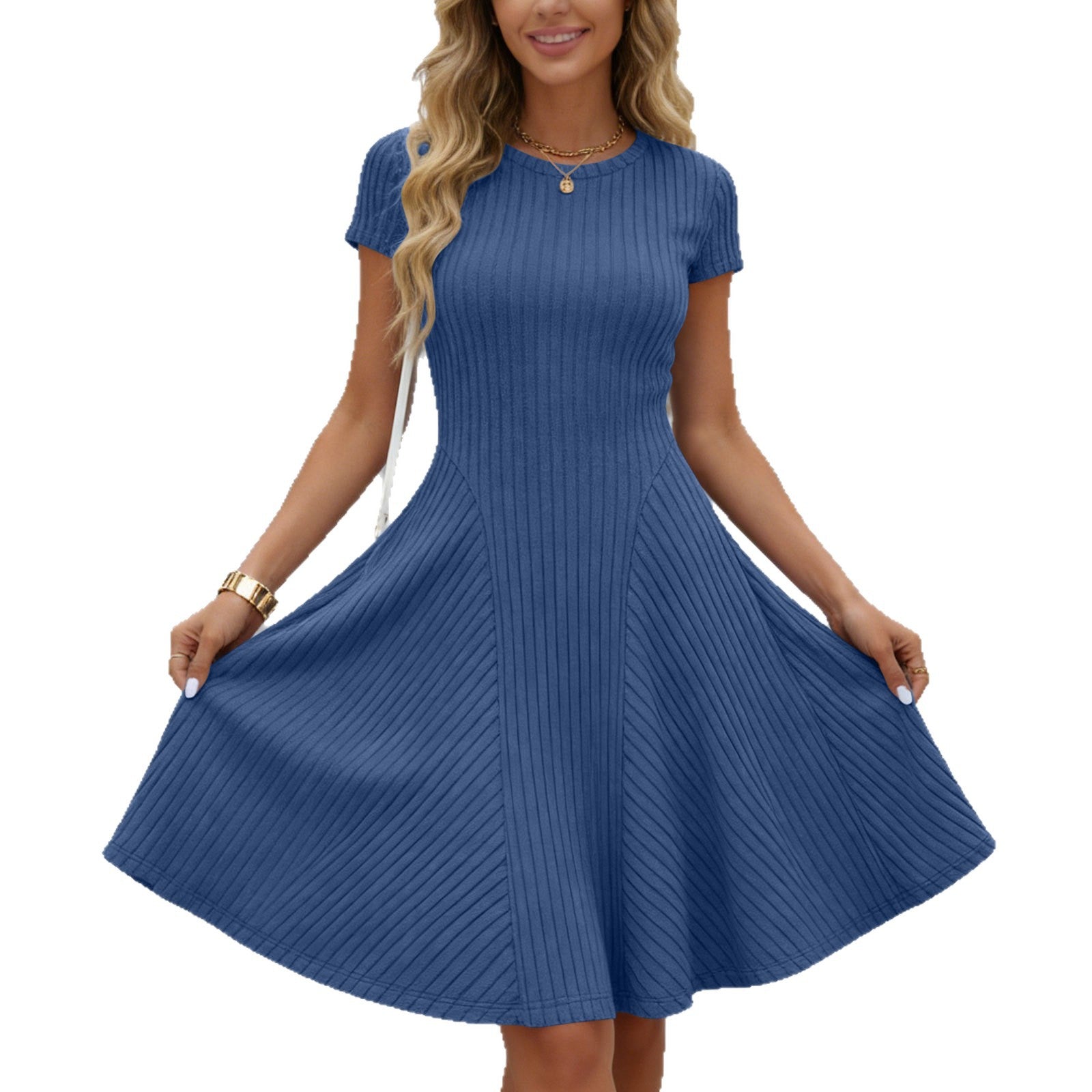 Irregularly Brushed Ribbed Solid-color Dress