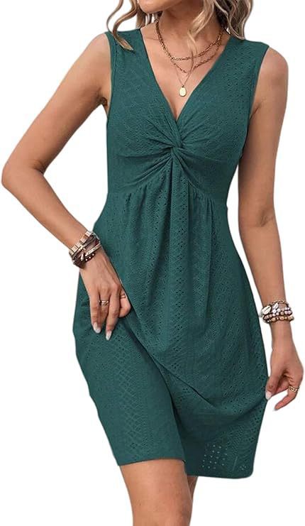 Women's Knot-Neckline Wrinkled Waist Dress