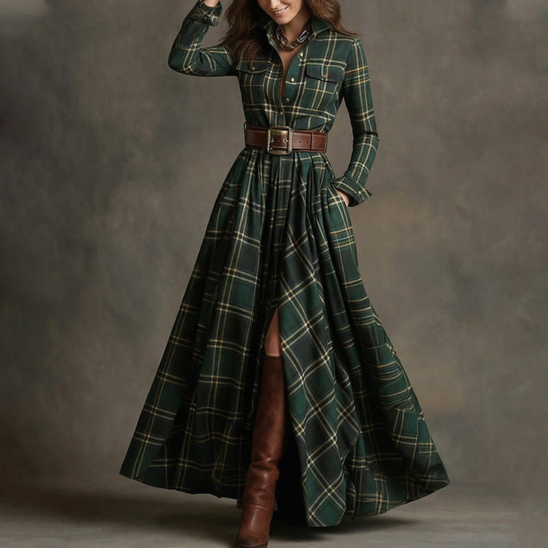 Elegant Commuter Printed Lapel Slim-Fit Dress