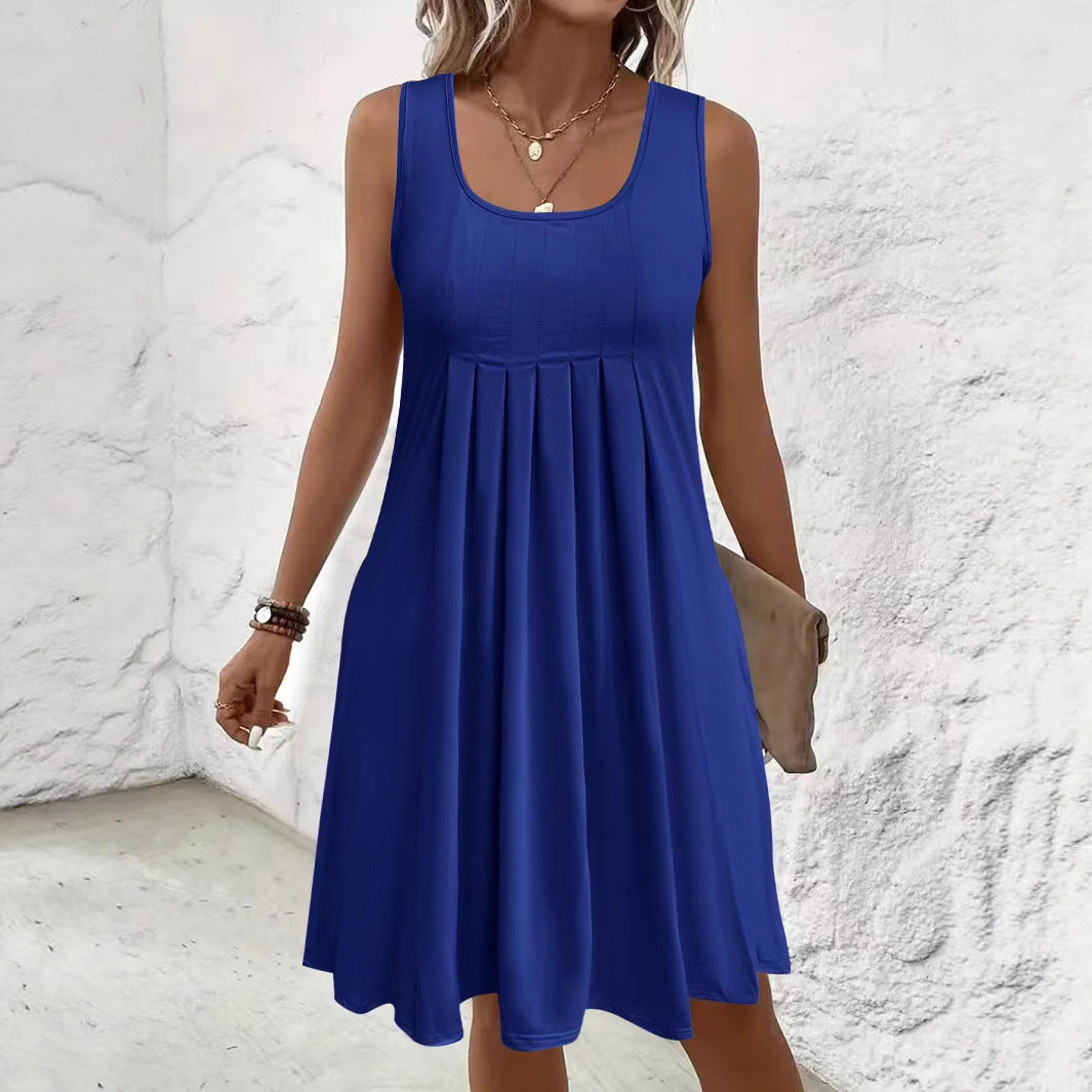 Casual Sleeveless Loose Dress With Pockets