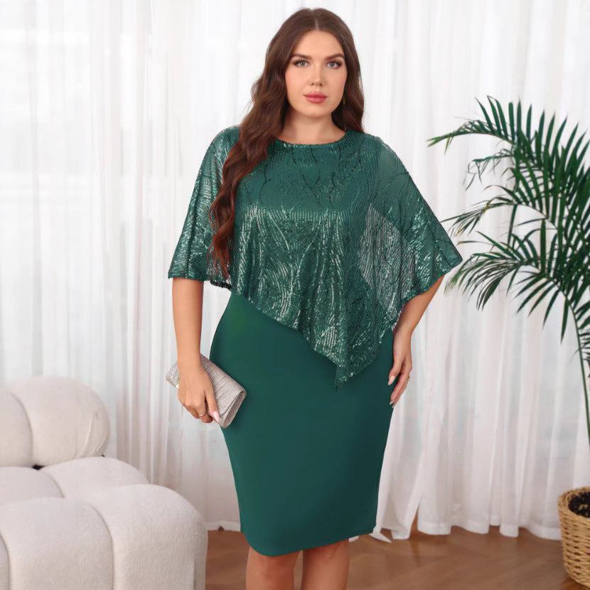 Sequined Patchwork Irregular Plus-Size Womens Dress