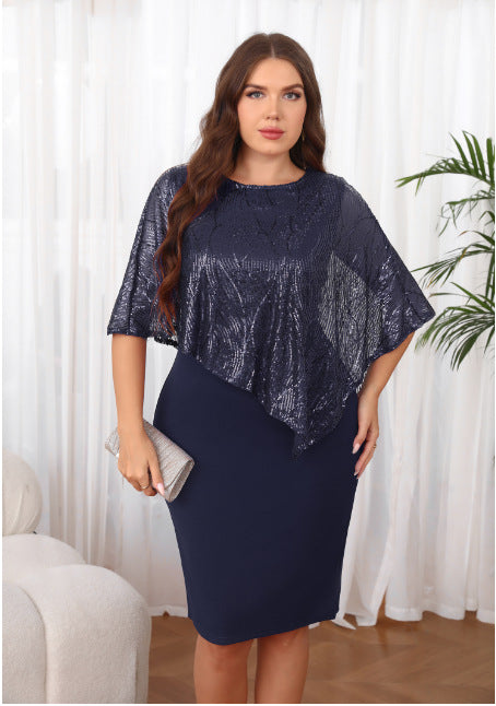 Sequined Patchwork Irregular Plus-Size Womens Dress