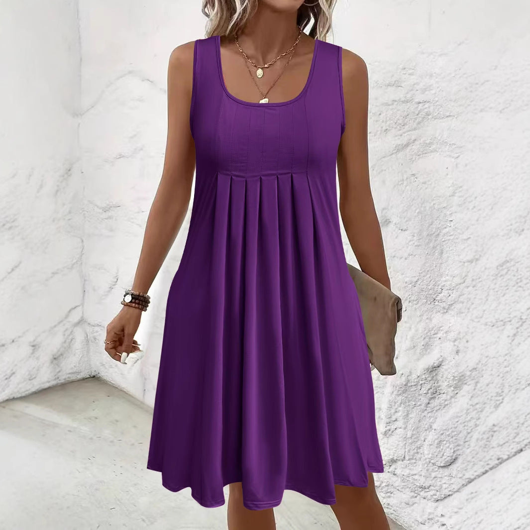 Casual Sleeveless Loose Dress With Pockets