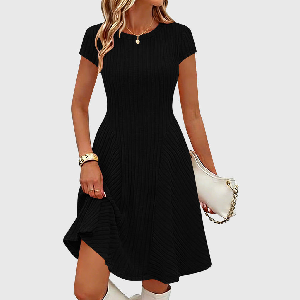 Irregularly Brushed Ribbed Solid-color Dress