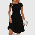 Irregularly Brushed Ribbed Solid-color Dress