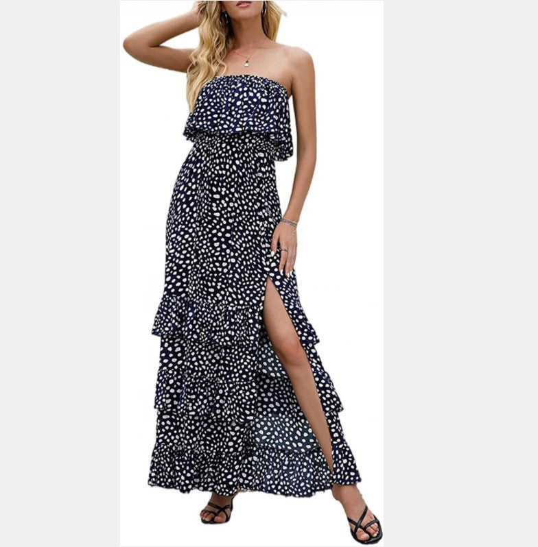 Sleeveless Tube Top Floor-length Printed Dress