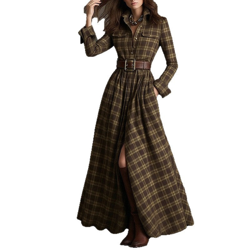 Elegant Commuter Printed Lapel Slim-Fit Dress