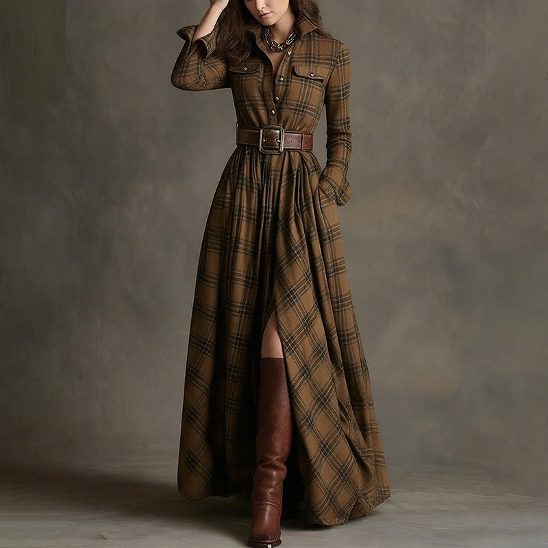 Elegant Commuter Printed Lapel Slim-Fit Dress