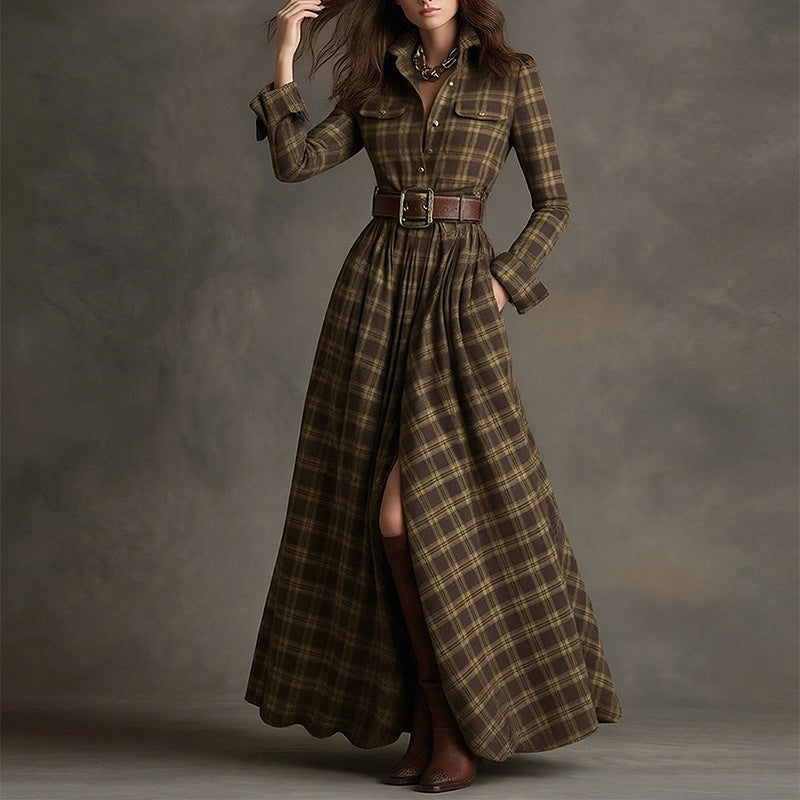 Elegant Commuter Printed Lapel Slim-Fit Dress