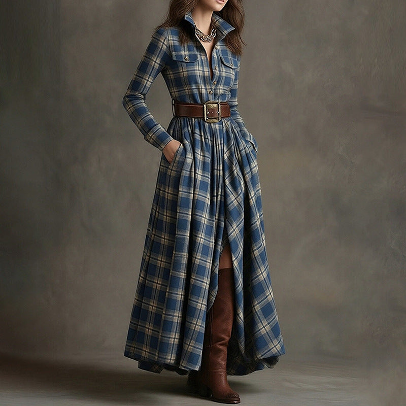 Elegant Commuter Printed Lapel Slim-Fit Dress