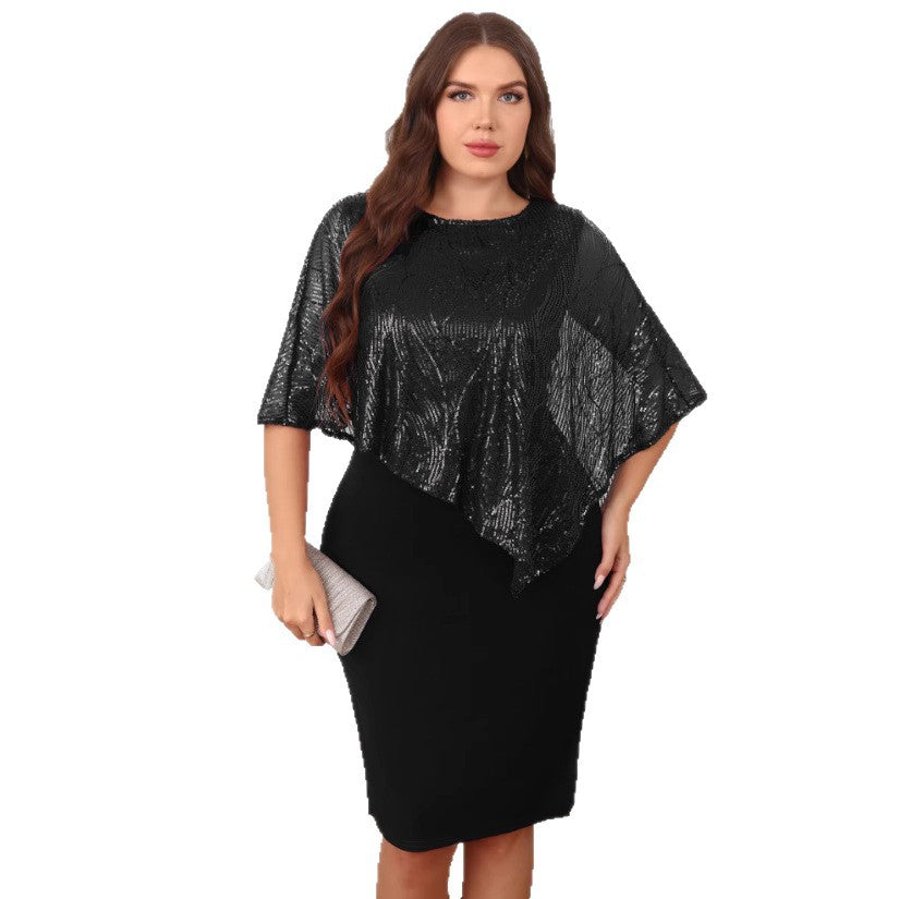 Sequined Patchwork Irregular Plus-Size Womens Dress