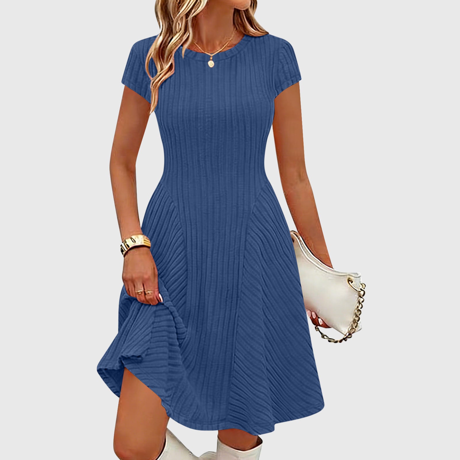Irregularly Brushed Ribbed Solid-color Dress