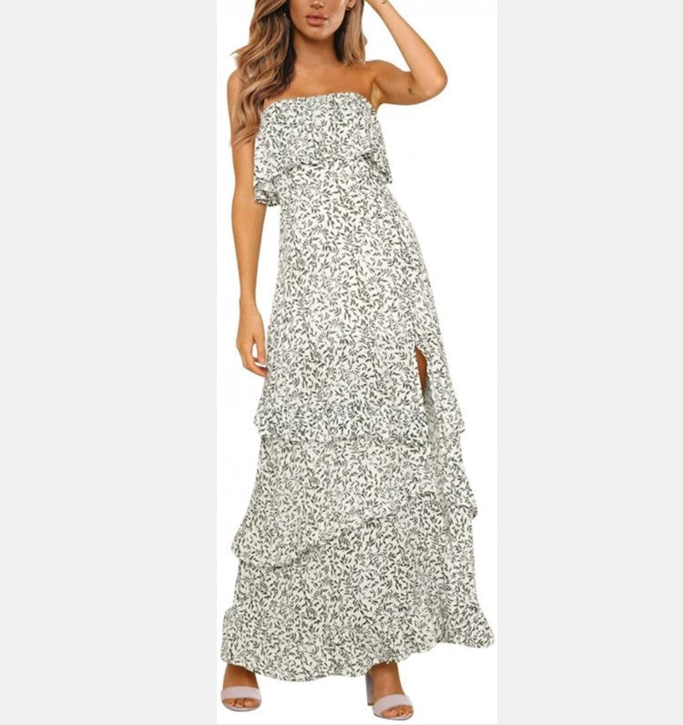 Sleeveless Tube Top Floor-length Printed Dress