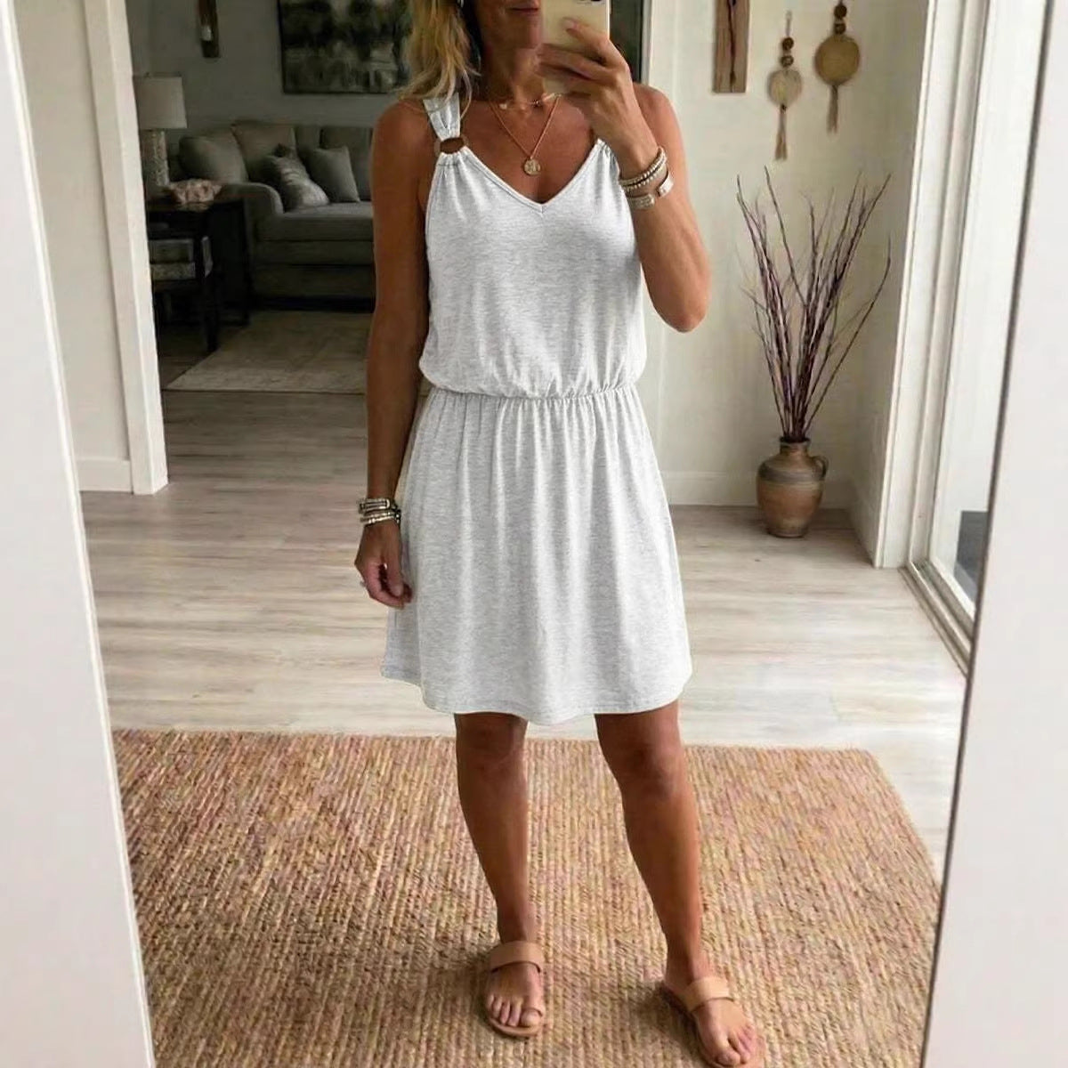 Women's Sleeveless V-Neck Slip Casual Dress