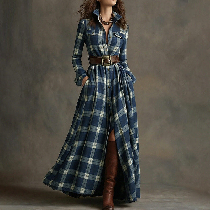 Elegant Commuter Printed Lapel Slim-Fit Dress