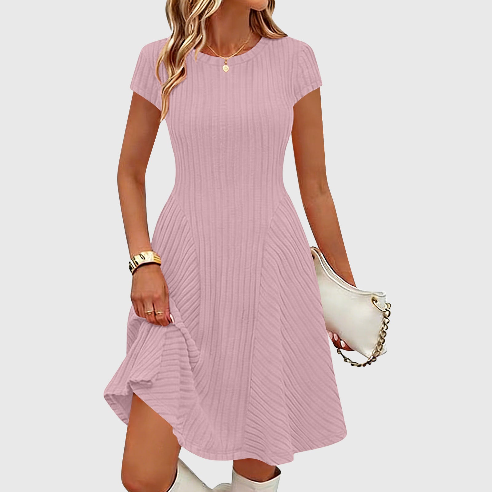 Irregularly Brushed Ribbed Solid-color Dress