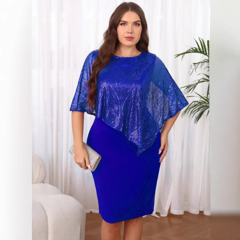 Sequined Patchwork Irregular Plus-Size Womens Dress