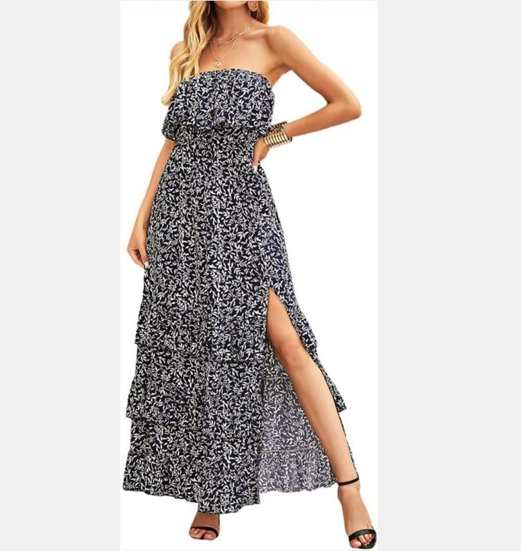 Sleeveless Tube Top Floor-length Printed Dress