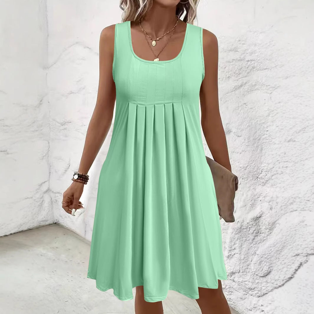 Casual Sleeveless Loose Dress With Pockets