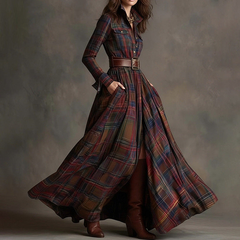 Elegant Commuter Printed Lapel Slim-Fit Dress