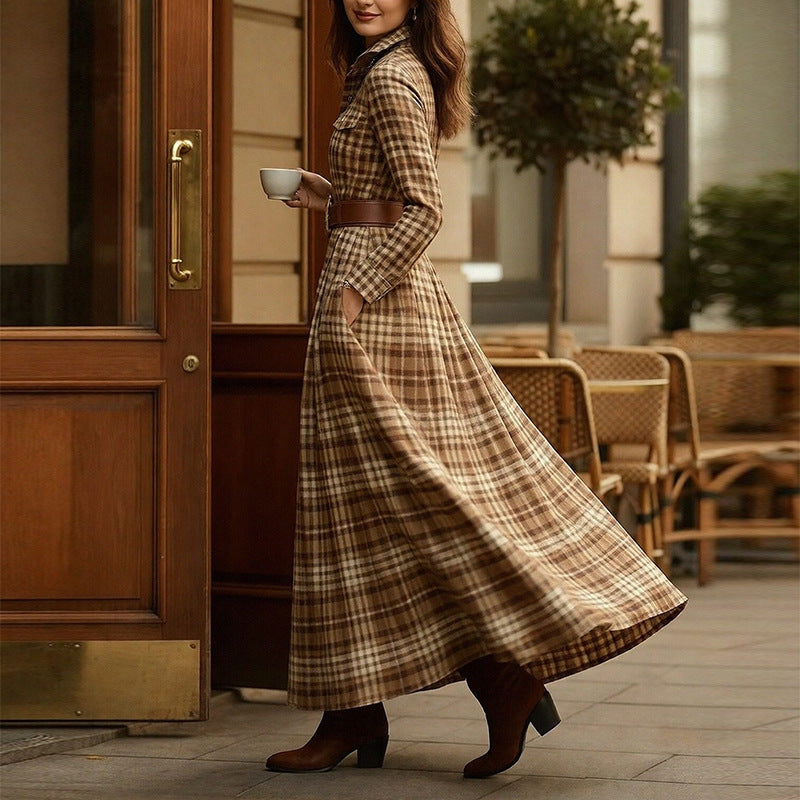 Elegant Commuter Printed Lapel Slim-Fit Dress