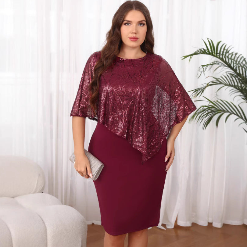 Sequined Patchwork Irregular Plus-Size Womens Dress