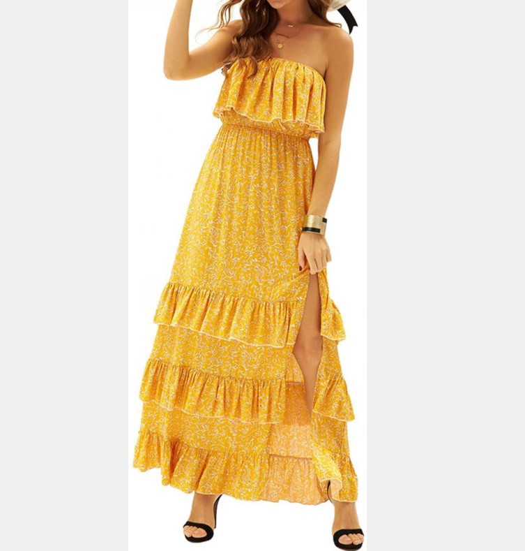 Sleeveless Tube Top Floor-length Printed Dress