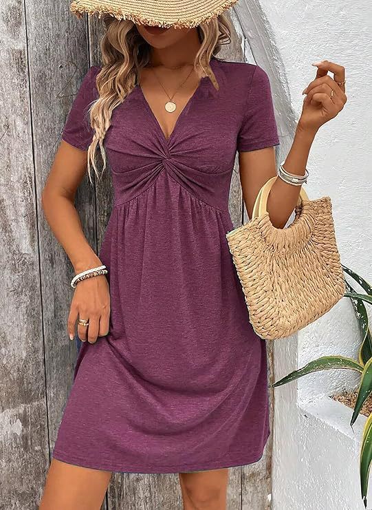 Women's Knot-Neckline Wrinkled Waist Dress