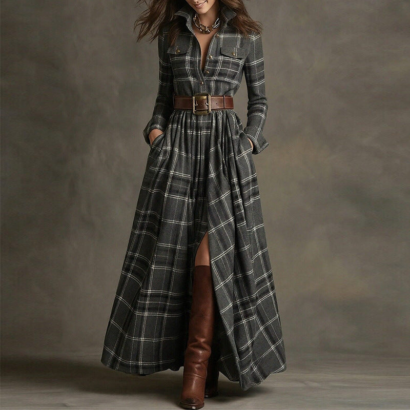 Elegant Commuter Printed Lapel Slim-Fit Dress