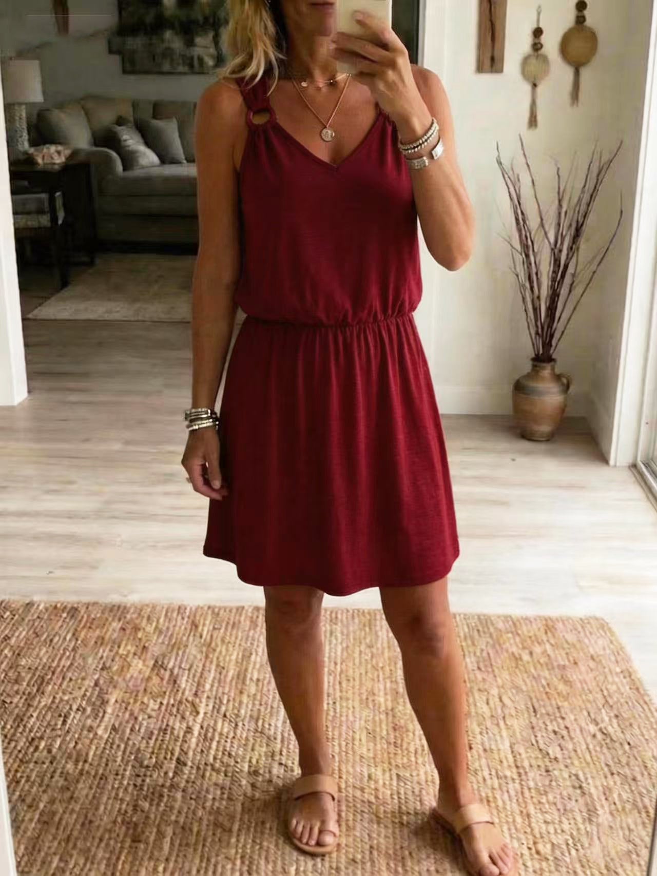 Women's Sleeveless V-Neck Slip Casual Dress