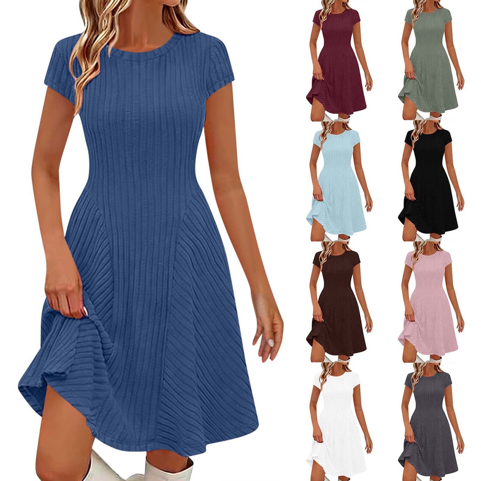 Irregularly Brushed Ribbed Solid-color Dress