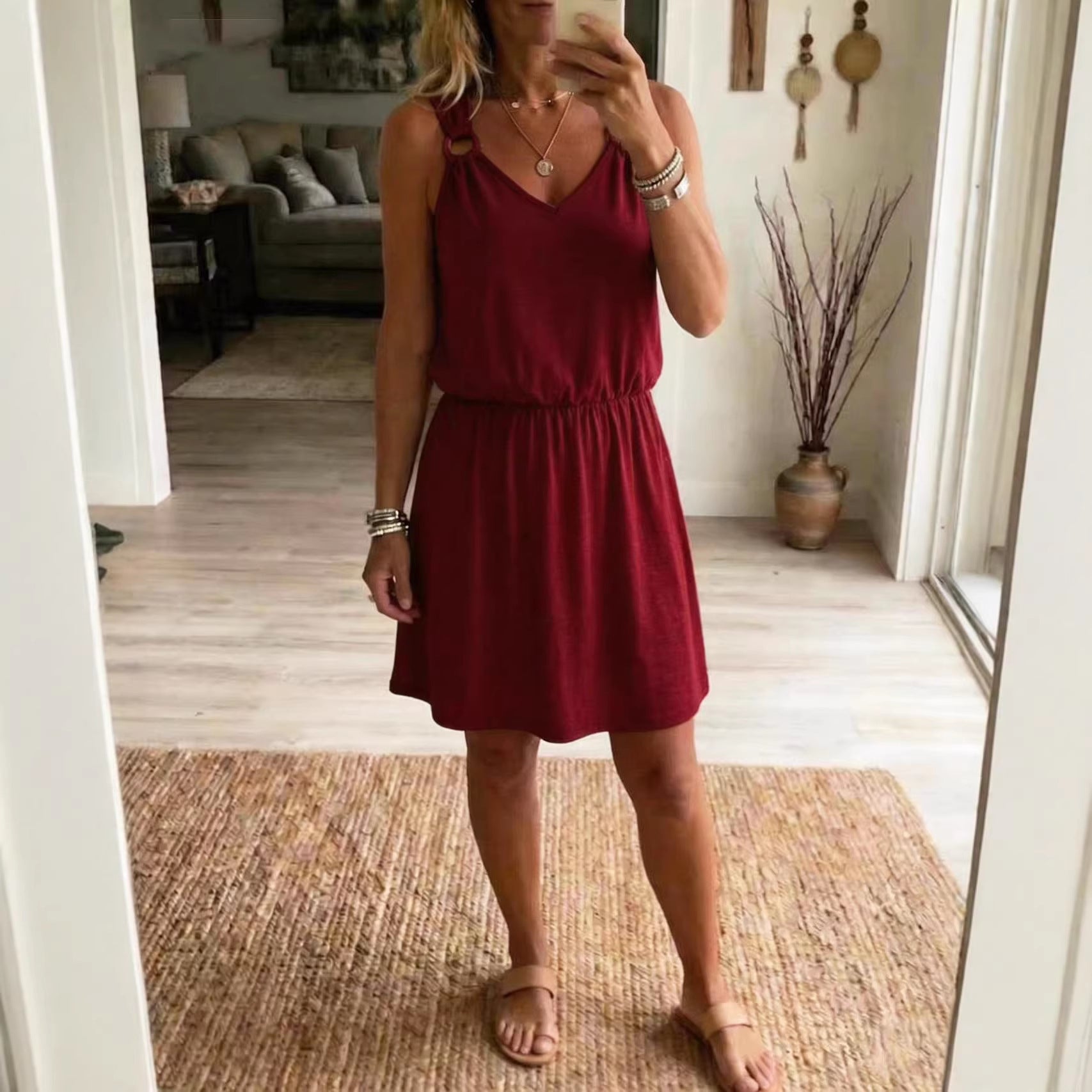 Women's Sleeveless V-Neck Slip Casual Dress